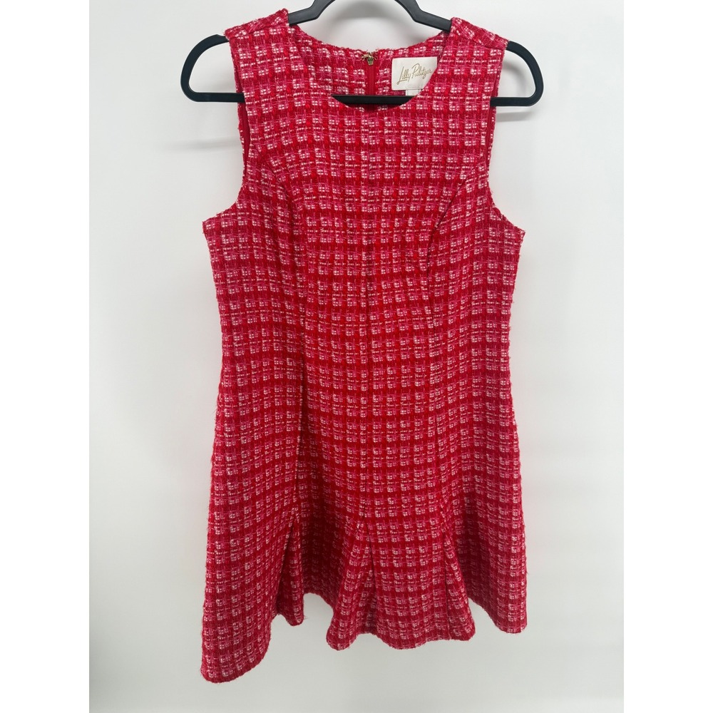 Lilly Pulitzer Red Pink Tweed Metallic Sleeveless Fit Flare Dress Size 4